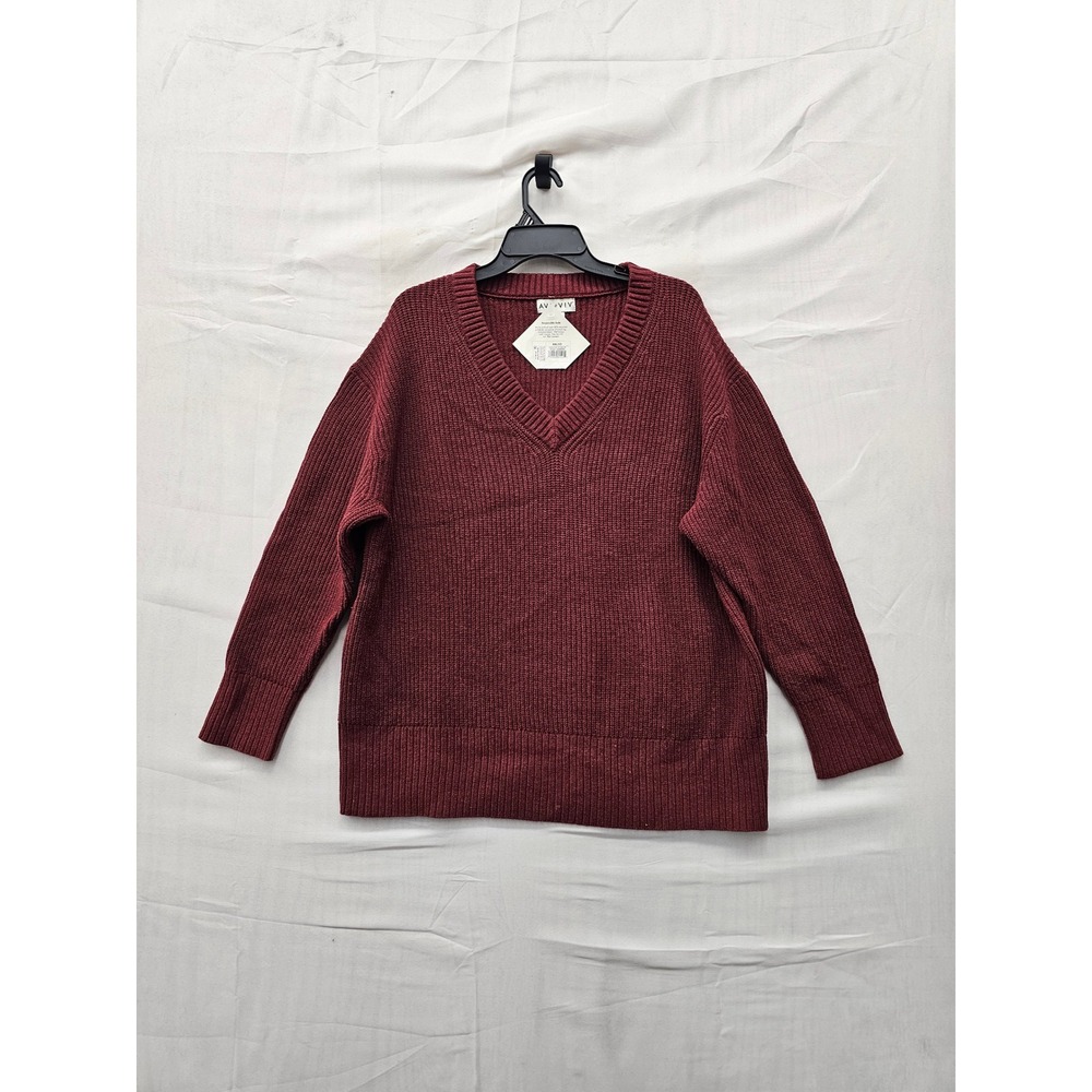 Ava & Viv Womens V-Neck Pullover Sweater Burgundy Cotton Blend Casual Size XXL